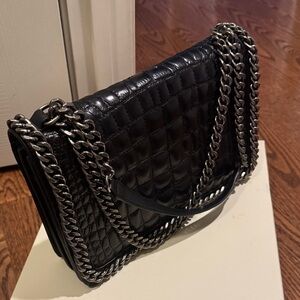 Zara Black Quilted Crossbody Bag with Chain